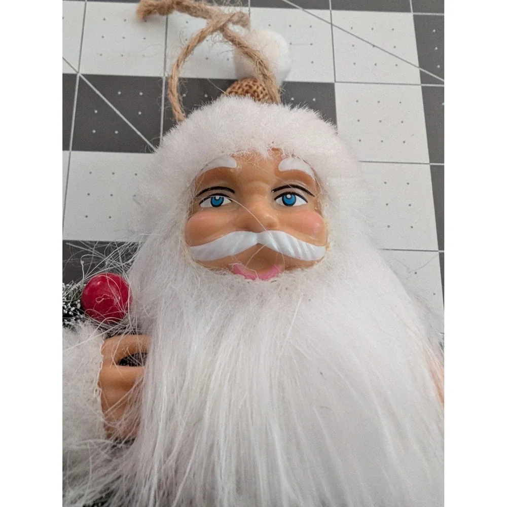 Holiday Time Santa Clause Plastic Face mixed‎ fabric hanging ornament lot 2